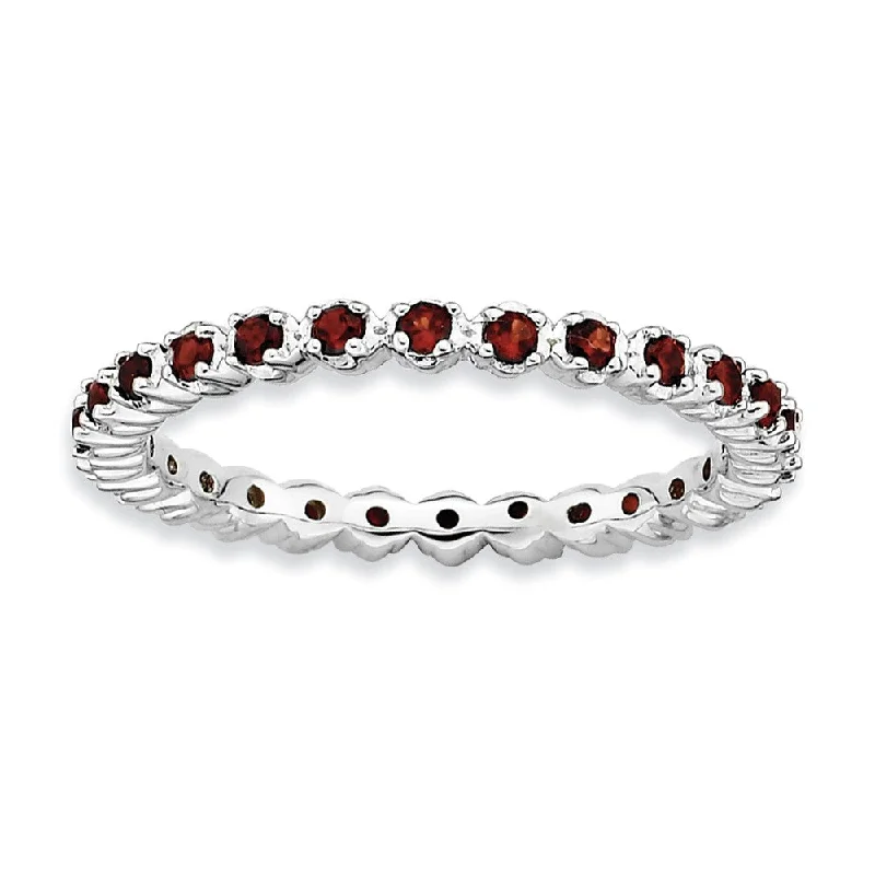 Ladies ring natural stones-2.25mm Sterling Silver and Garnet Prong Set Stackable Band