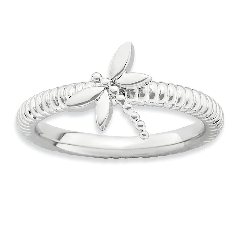 Ladies ring rose gold-Sterling Silver Stackable Dragonfly Ring