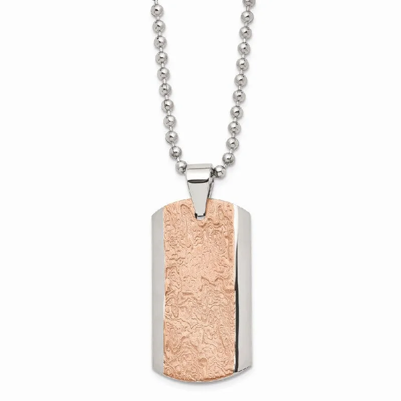 Ladies necklaces elegant styles-Stainless Steel Polished and Textured Brown IP-plated Necklace