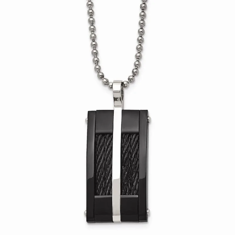 Ladies necklaces buying tips-Stainless Steel Polished Black IP-plated Wire Necklace