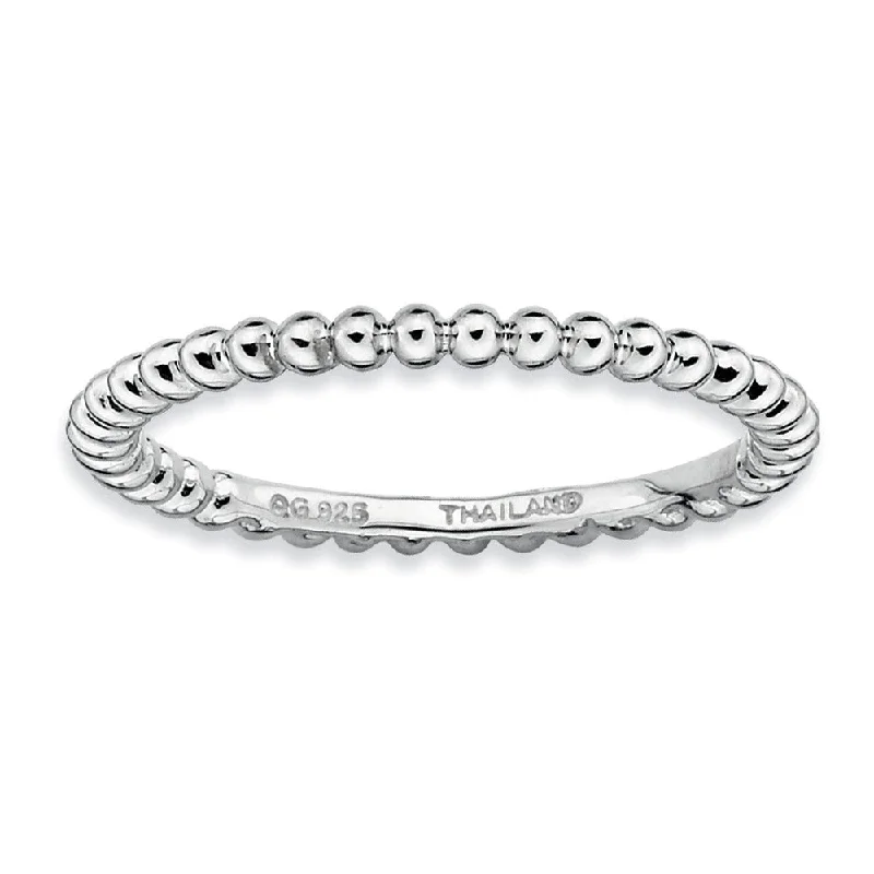 Ladies ring personalized-1.5mm Rhodium Plated Sterling Silver Stackable Beaded Band