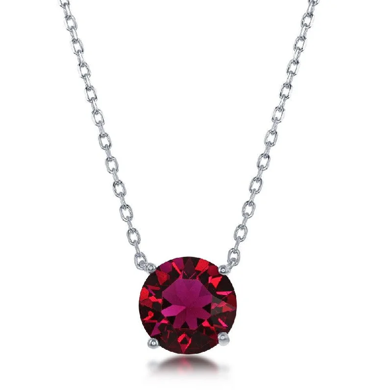 Ladies necklaces modern flair-Sterling Silver 8mm Ruby "July" Swarovski Element Necklace