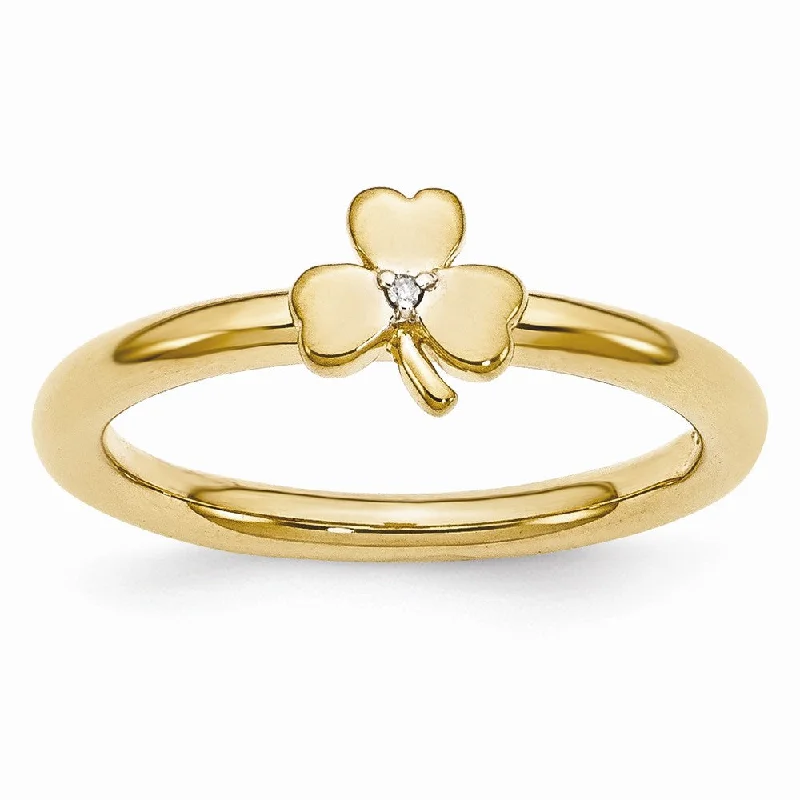 Ladies ring famous brands-Gold Tone Sterling Silver .005 Ct Diamond 6mm Clover Stackable Ring