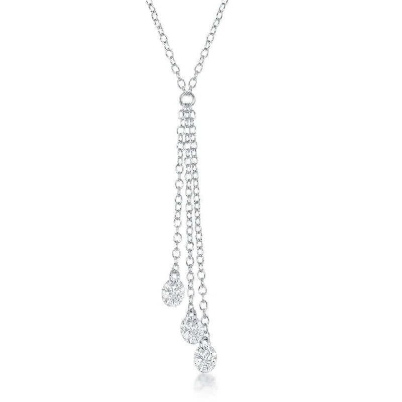 Ladies necklaces celebrity styles-Sterling Silver Three Single Hanging Cubic Zirconia's Necklace