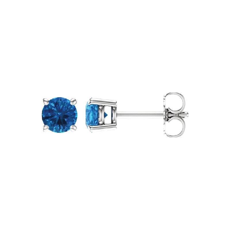 Ladies earrings size guide-5mm Round Swiss Blue Topaz Stud Earrings in 14k White Gold