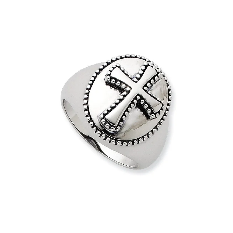 Ladies ring sentimental value-Boldness, Milgrain Cross Ring in Silver