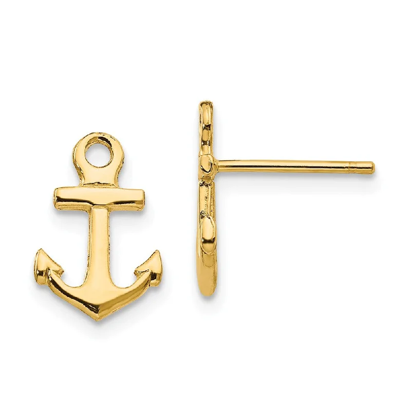 Ladies earrings latest trends-Petite Anchor Post Earrings in 14k Yellow Gold