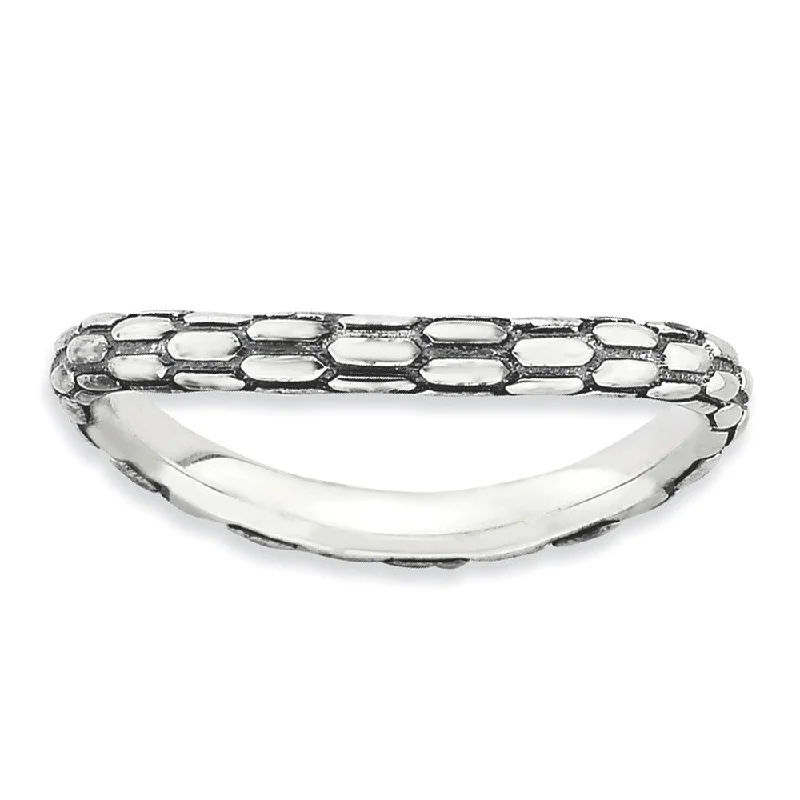 Ladies ring daily wear-2.25mm Stackable Antiqued Sterling Silver Curved Dragon Skin Band