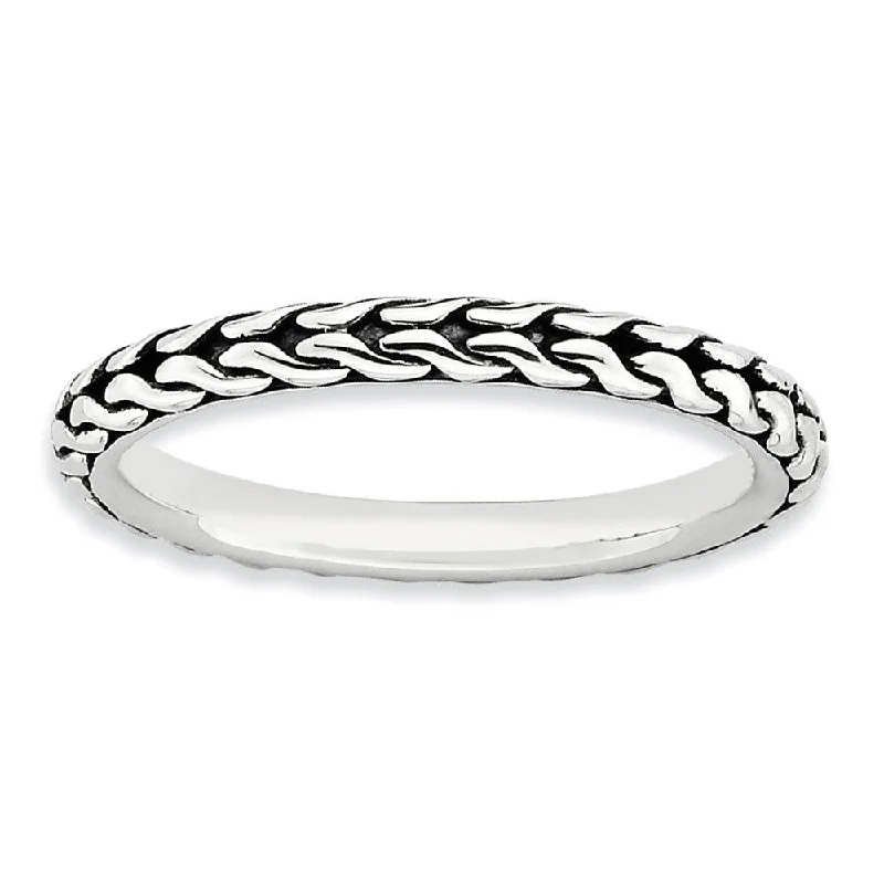 Ladies ring casual vibes-2.5mm Sterling Silver Stackable Antiqued Woven Band