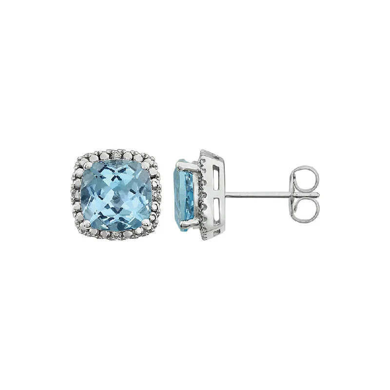 Ladies earrings gothic appeal-Sky Blue Topaz & Diamond 10mm Earrings in 14k White Gold