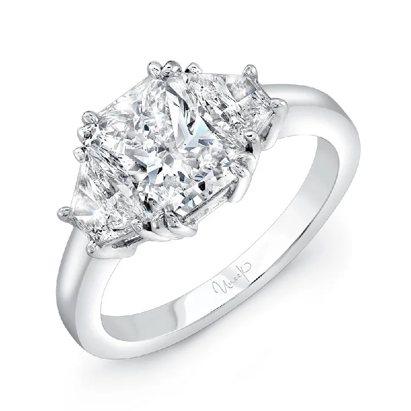 Ladies engagement rings matching sets-Uneek Signature Collection Three-Stone Radiant Diamond Engagement Ring