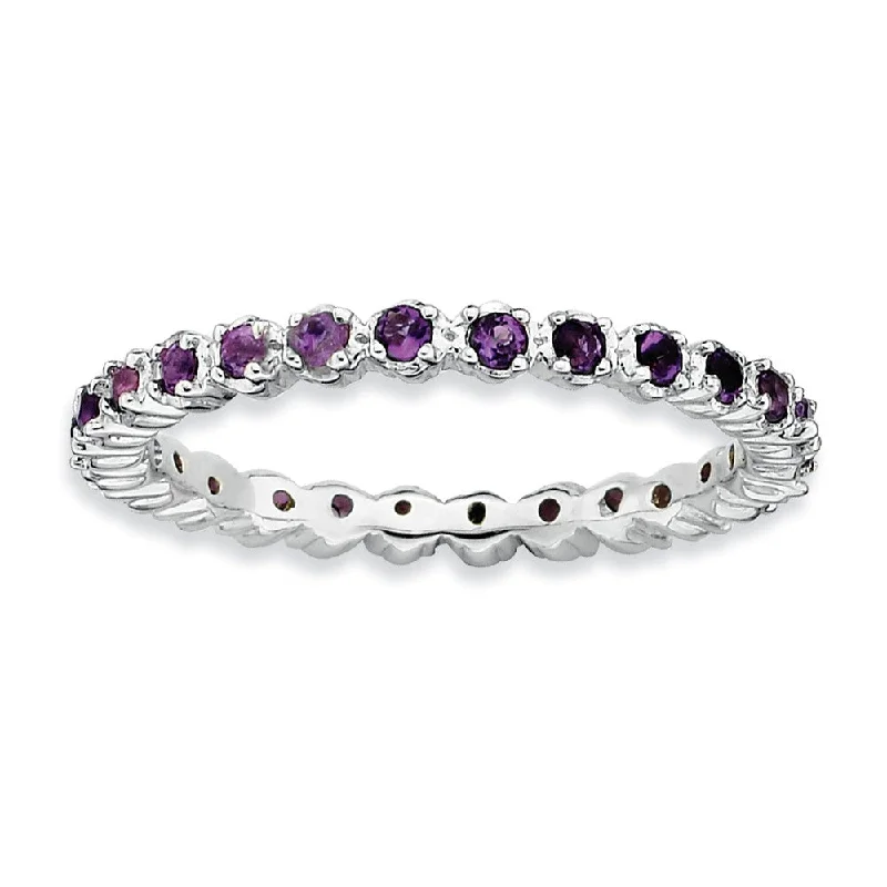 Ladies ring party wear-2.25mm Sterling Silver Stackable Prong Set Amethyst Band