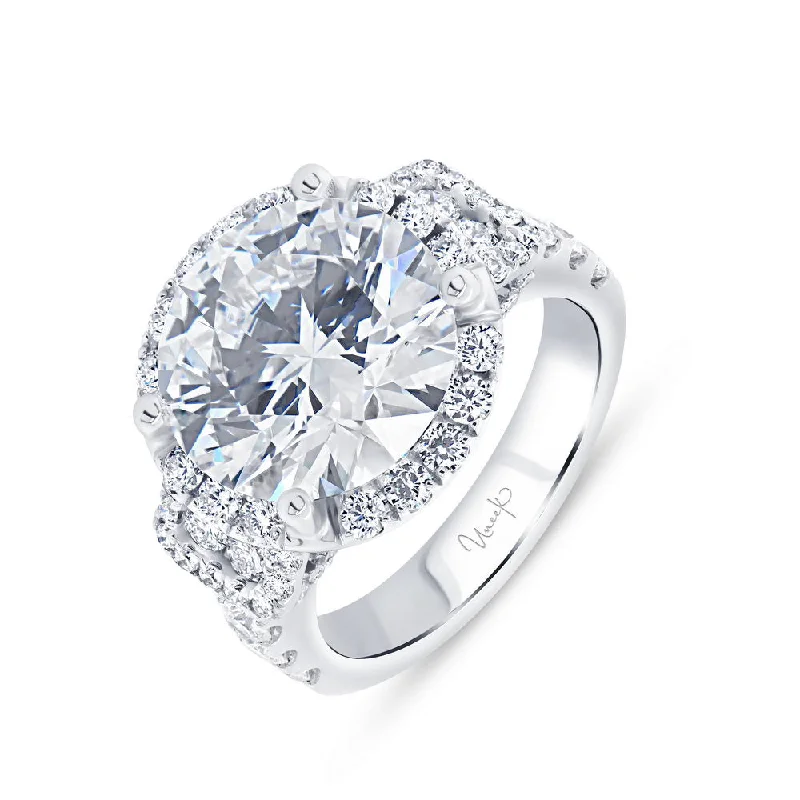 Ladies engagement rings geometric patterns-Uneek Radiance Collection Double-Halo Engagement Ring