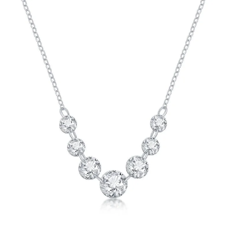 Ladies necklaces pearl strands-Sterling Silver Graduating Cubic Zirconia Necklace