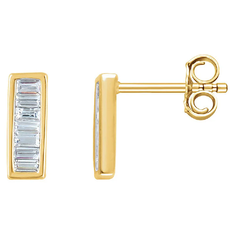 Ladies earrings sister sets-3 x 9mm 14k Yellow Gold 1/3 CTW (H-I,I1) Diamond Baguette Bar Earrings