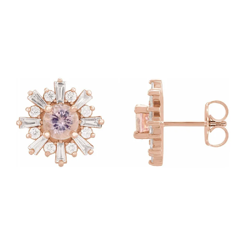 Ladies earrings custom options-14K Yellow or Rose Gold, Morganite & 3/4 CTW Diamond 13mm Earrings