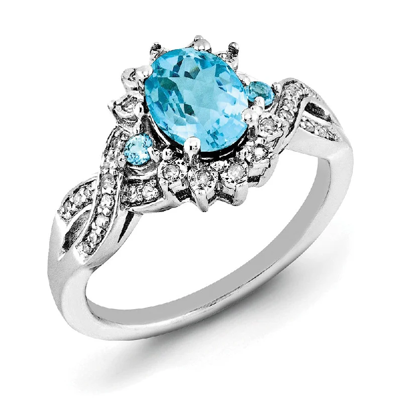 Ladies ring care tips-Oval Light Blue Topaz & .15 Ctw Diamond Halo Sterling Silver Ring