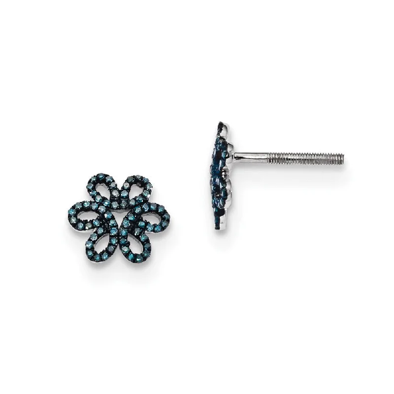 Ladies earrings 2025 trends-Blue Diamond 10mm Open Flower Post Earrings in Sterling Silver