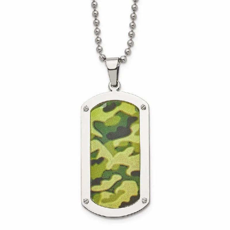 Ladies necklaces celebrity styles-Stainless Steel Polished Camouflage Dog Tag Necklace