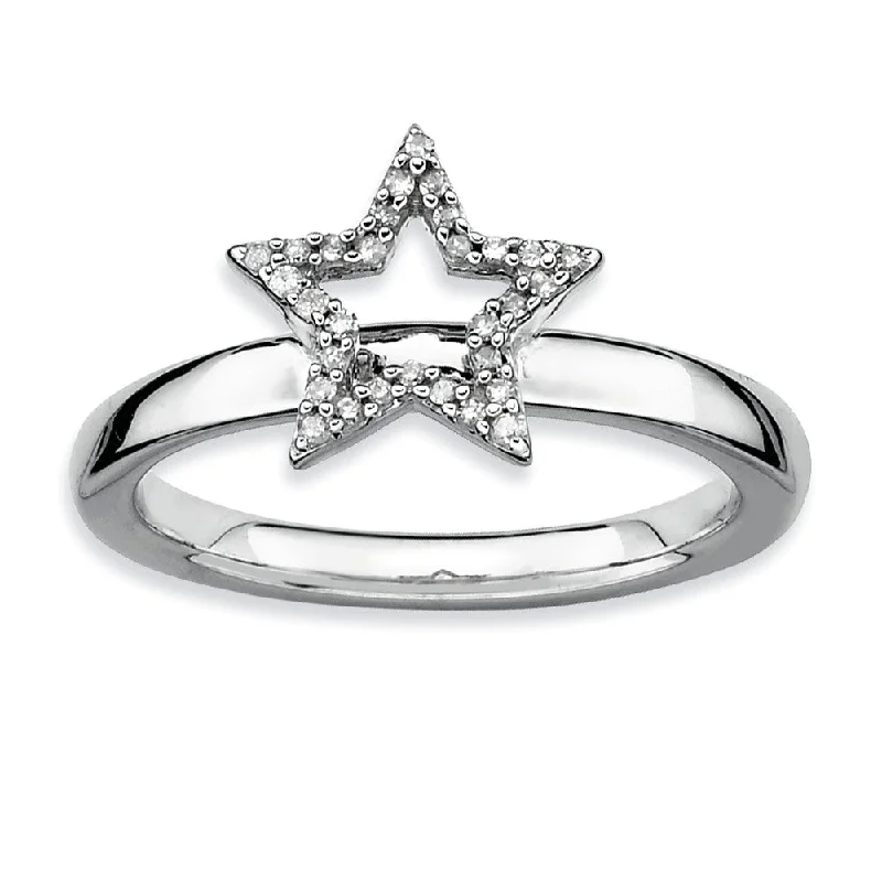 Ladies ring anniversary picks-Sterling Silver Stackable 1/10 Ctw HI/I3 Diamond 10mm Star Ring