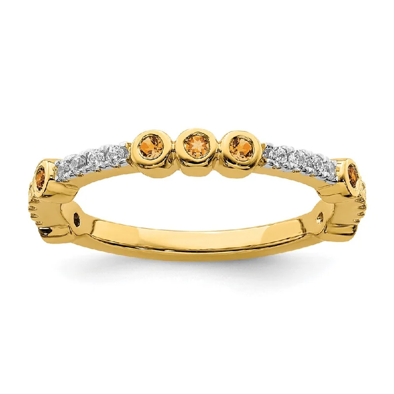 Ladies ring punk flair-2mm 14k Yellow Gold Citrine & .08 Ctw Diamond Stackable Band