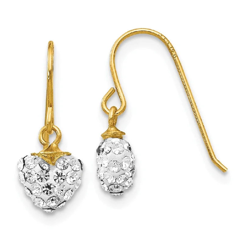 Ladies earrings celebrity styles-14k Yellow Gold Crystal Heart Dangle Earrings