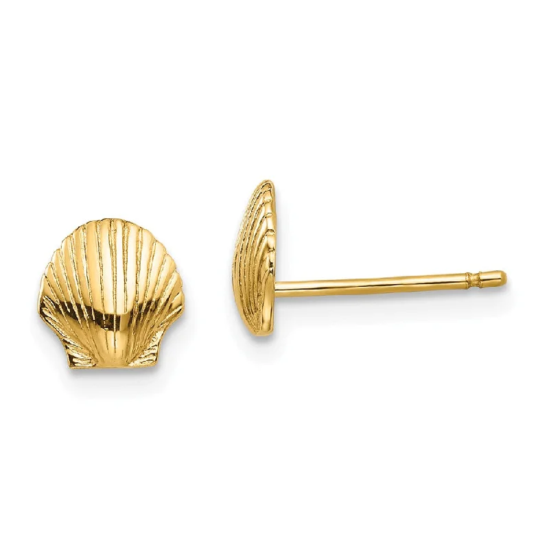 Ladies earrings unique finds-7mm Scalloped Shell Post Earrings in 14k Yellow Gold