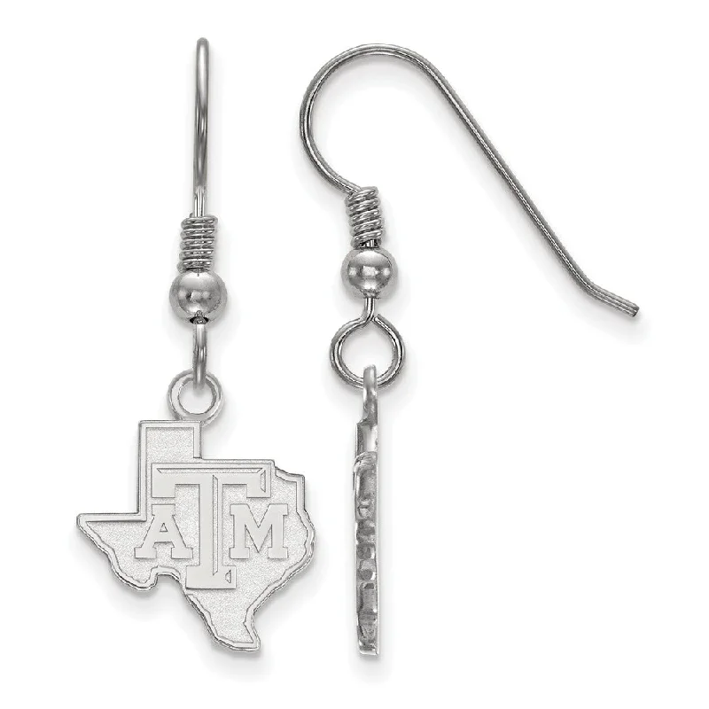 Ladies earrings small drops-Sterling Silver Texas A&M University Small Logo Dangle Earrings