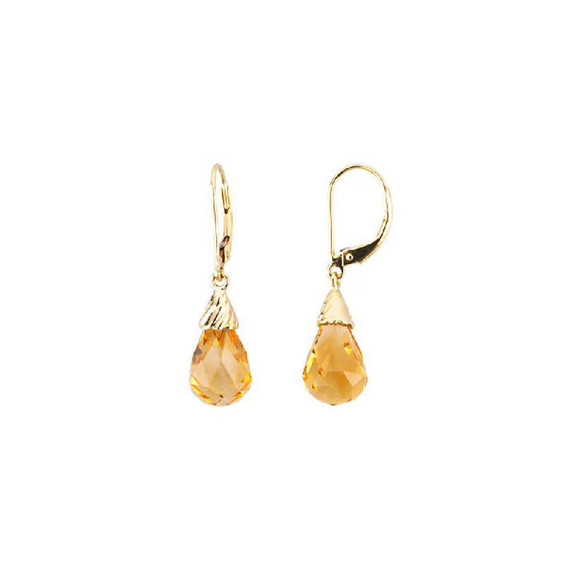 Ladies earrings anniversary choices-Briolette Citrine Lever Back Earrings in 14k Yellow Gold