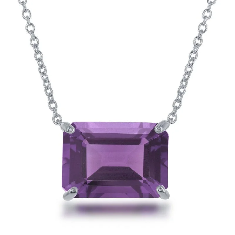 Ladies necklaces creative designs-Sterling Silver Rectangle Amethyst Prong Set Necklace