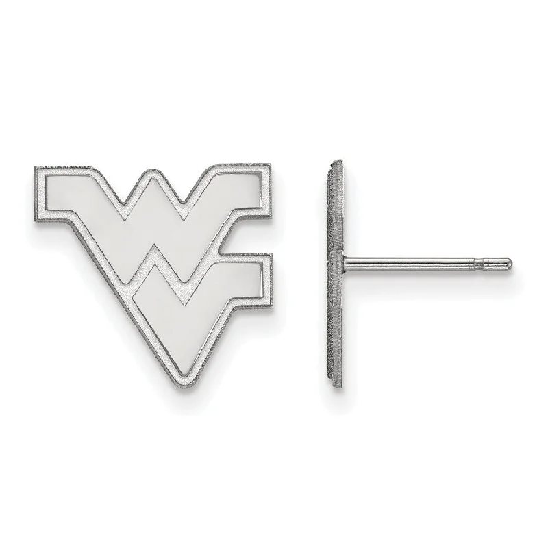 Ladies earrings white gold-14k White Gold West Virginia University Small Post Earrings