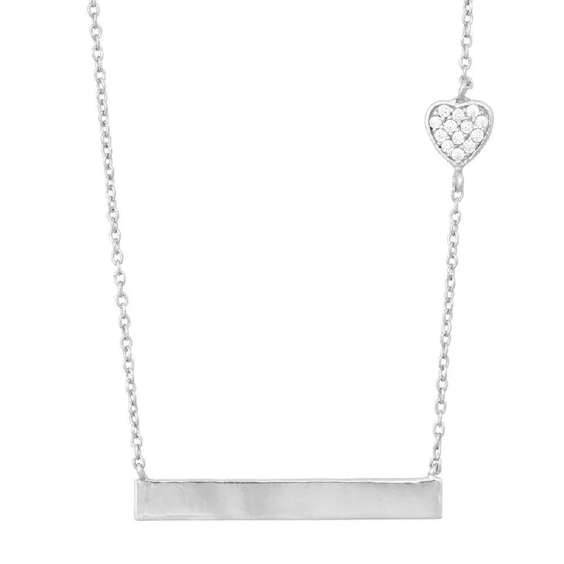 Ladies necklaces proposal gifts-Sterling Silver Small CZ Heart Flat Plate Necklace