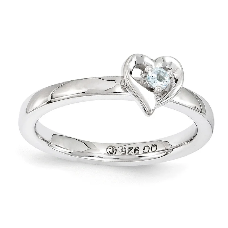 Ladies ring age suitability-Sterling Silver Stackable Expressions Aquamarine 6mm Heart Ring