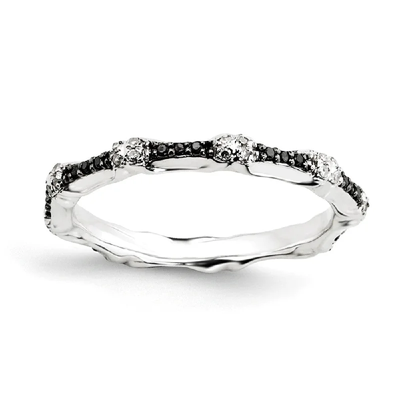 Ladies ring fashion ideas-2.5mm Sterling Silver Stackable 0.25Ctw H-I White & Black Diamond Band