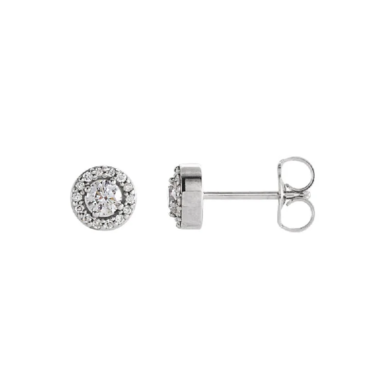 Ladies earrings personalized-1/4 Cttw Diamond 6mm Halo Style Post Earrings in 14k White Gold