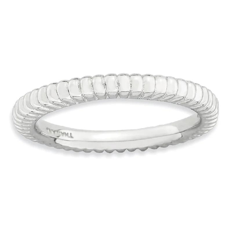 Ladies ring white gold-Stackable Sterling Silver Fluted Dome Band