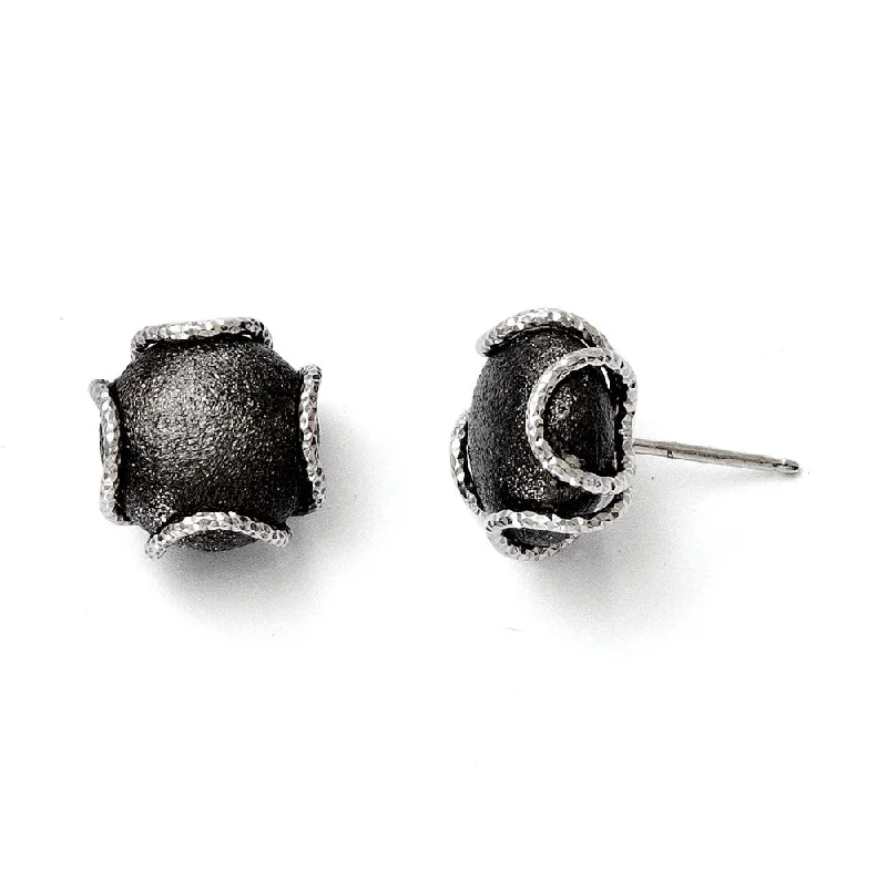 Ladies earrings investment value-13mm Textured and Laser-Cut Post Earrings in Two-Tone Sterling Silver