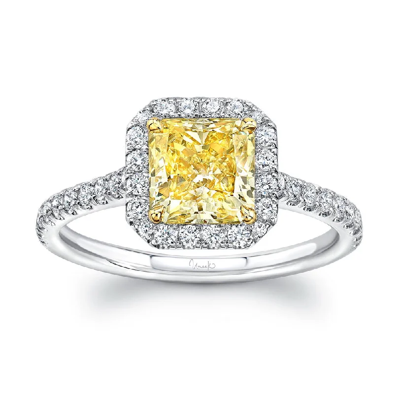 Ladies engagement rings holiday proposals-Uneek Natureal Collection Halo Radiant Fancy Yellow Diamond Engagement Ring