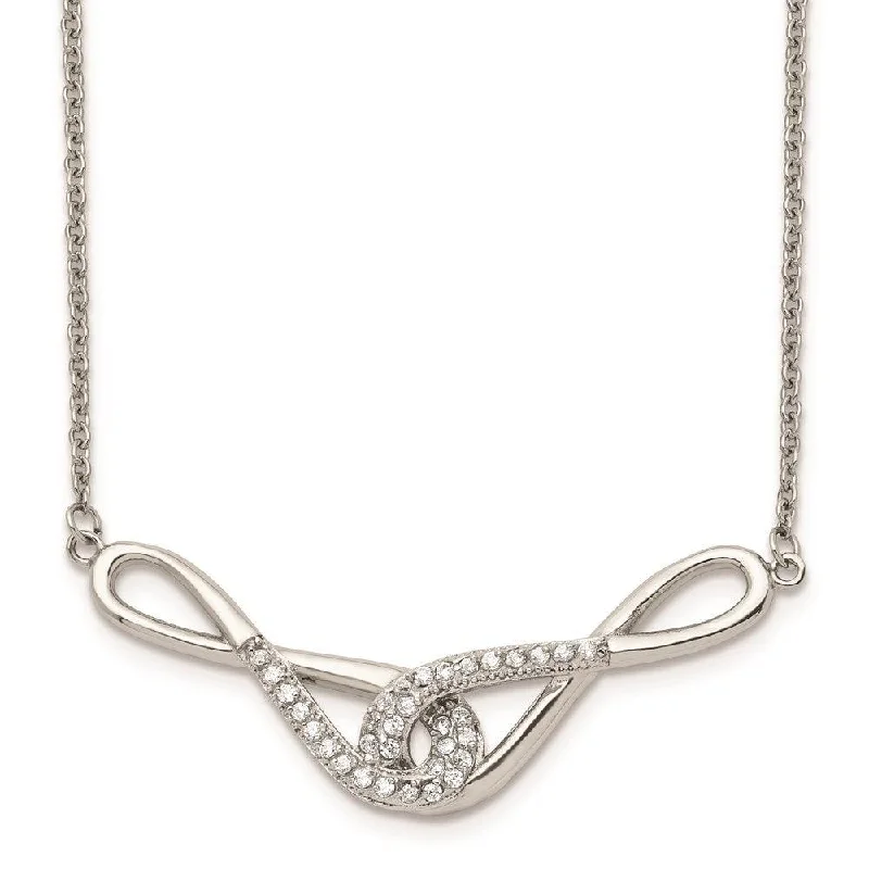 Ladies necklaces heart pendants-Stainless Steel Polished Infinity Symbols with CZs Necklace