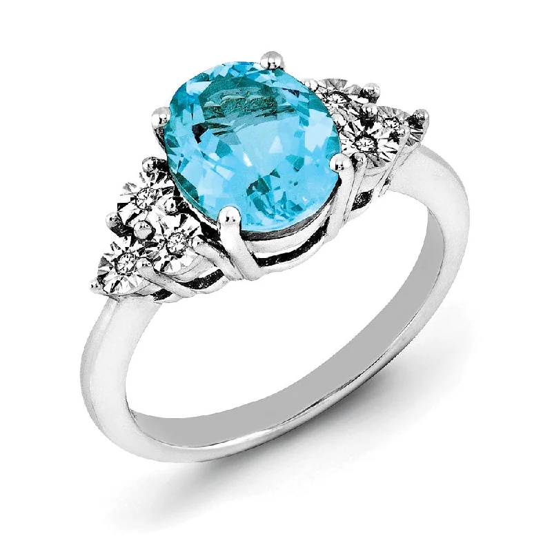 Ladies ring modern styles-Oval Light Blue Topaz & .03 Ctw Diamond Ring in Sterling Silver