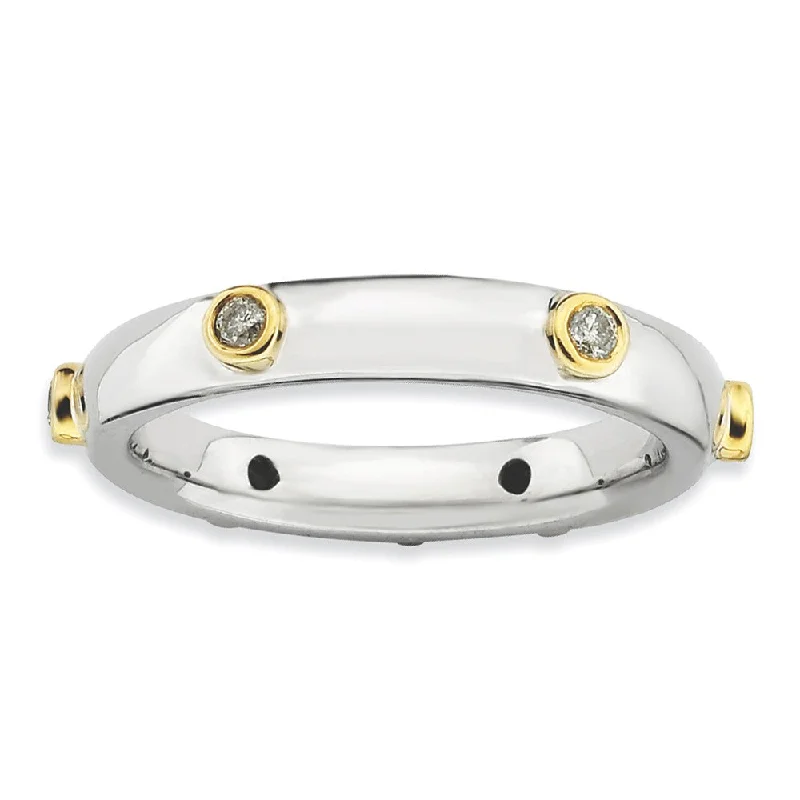 Ladies ring bohemian vibes-Silver and 14K Gold Plated Stackable .122 Ctw HI/I3 Diamond Band