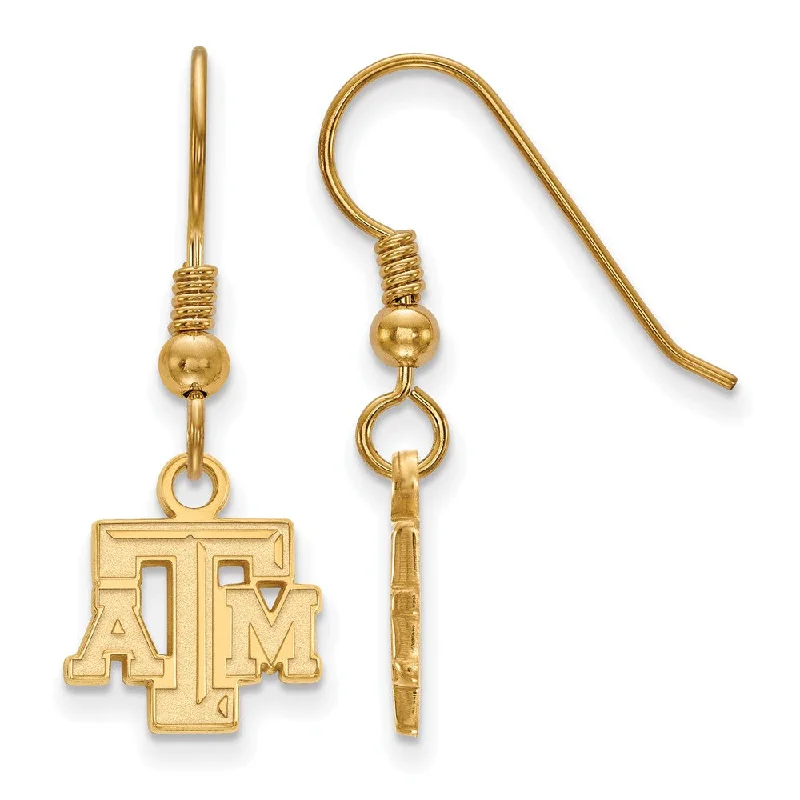 Ladies earrings custom options-14k Gold Plated Silver Texas A&M Univ. XS (Tiny) Dangle Earrings