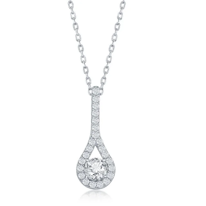 Ladies necklaces ethnic patterns-Sterling Silver Long Pear Shaped Cubic Zirconia Necklace