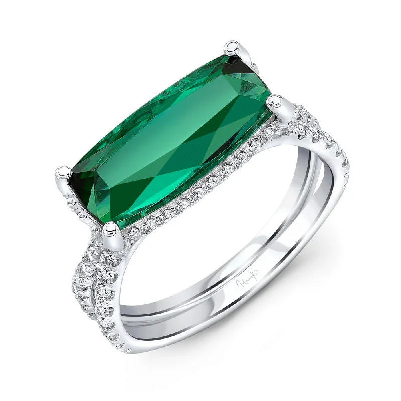 Ladies engagement rings heirloom pieces-Uneek Precious Collection Split Cushion Cut Green Tourmaline Engagement Ring