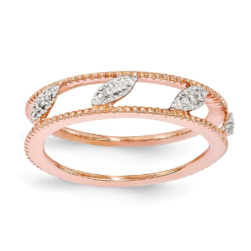 Ladies ring punk flair-Rose Gold Tone Plated Sterling Silver Diamond Jacket Stack Ring