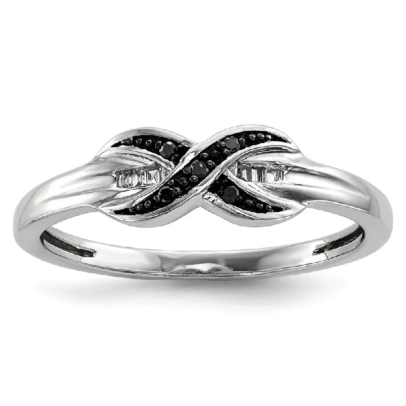 Ladies ring titanium picks-1/20 Ctw Black & White Diamond X Ring in Sterling Silver