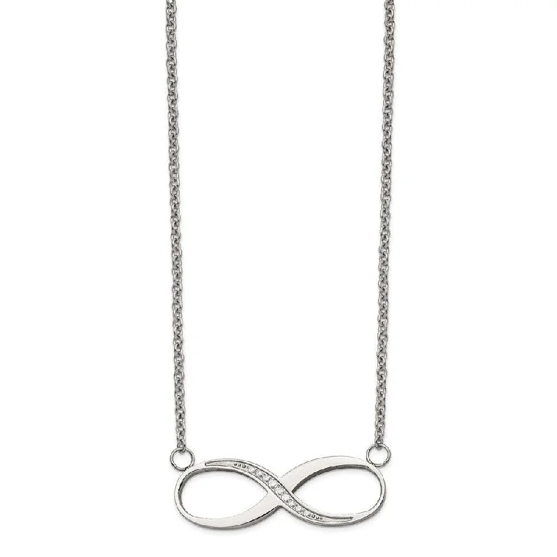 Ladies necklaces gold-plated-Stainless Steel Infinity Polished CZ Necklace