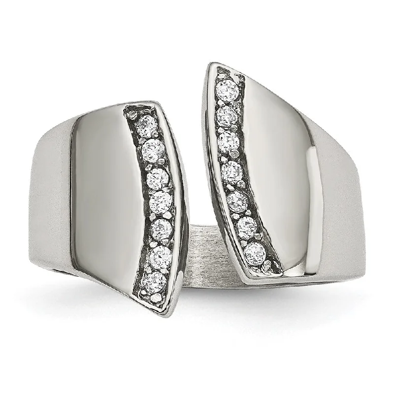 Ladies ring friendship rings-16mm Stainless Steel & CZ Negative Space Band