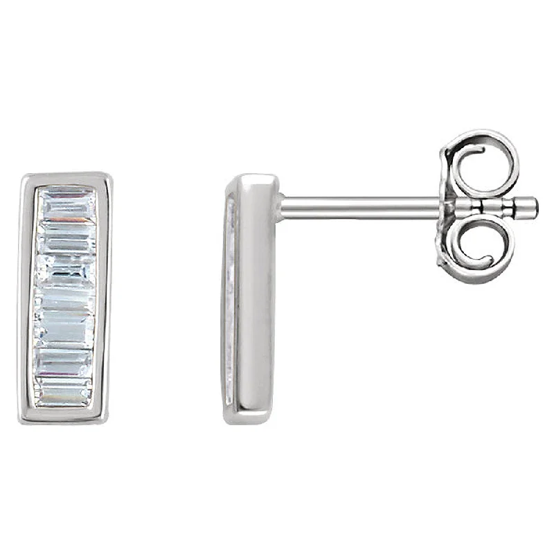 Ladies earrings European flair-3 x 9mm 14k White Gold 1/3 CTW (H-I, I1) Diamond Baguette Bar Earrings