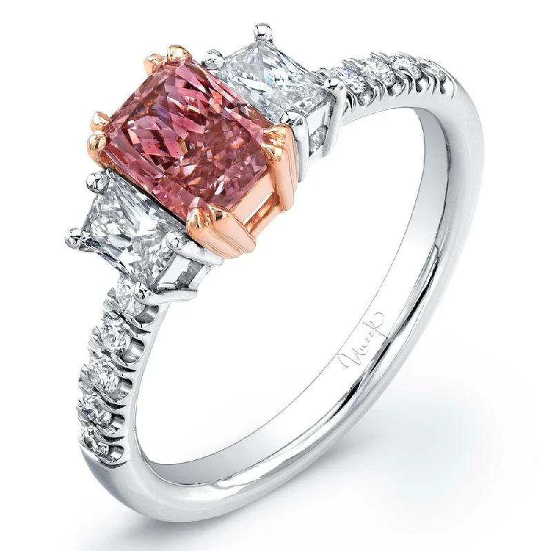 Ladies engagement rings elegant classics-Uneek Natureal Collection Three-Stone Radiant Fancy Pink Diamond Engagement Ring